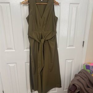 Corey Lynn Calter Khaki Tie-Front Midi Dress Business attire